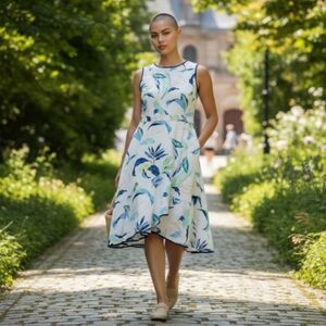 Banana Republic Floral Fit &‎ Flare Sleeveless Dress Size 2 Ruffle Hem Lined